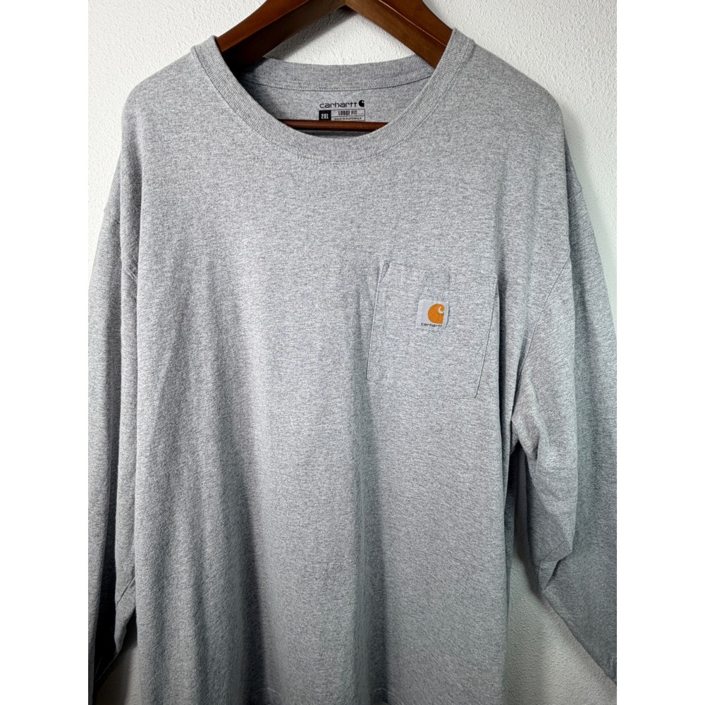 Carhartt Mens Long Sleeve Pocket T-Shirt Gray 2XL Loose Fit K126 HGY Workwear